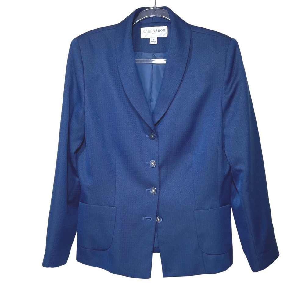 Sag Harbor Suit Womens 16 Royal Blue Shawl Collar Textured Blazer Jacket 3156304
